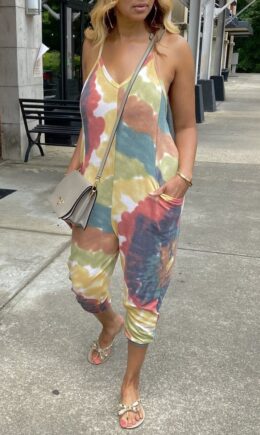 Fashion Casual Print Backless Spaghetti Strap Regular Jumpsuits