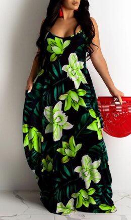 Sweet Print Split Joint Spaghetti Strap Sling Dress Dresses