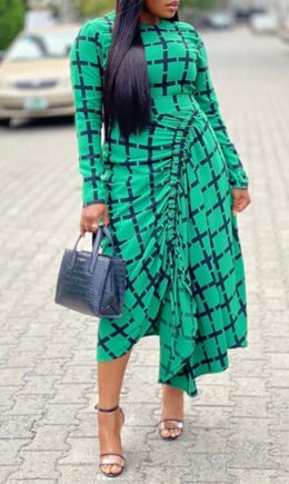 Fashion Casual Print Asymmetrical O Neck Long Sleeve Dresses