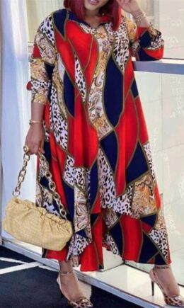 Fashion Casual Print Basic V Neck Long Sleeve Dresses
