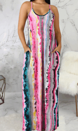 Casual Print Split Joint Spaghetti Strap Straight Dresses