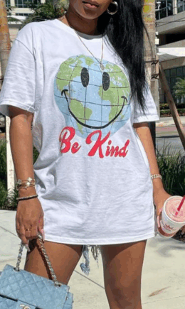 Casual Print Split Joint O Neck T-Shirts