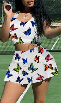 Casual Print Split Joint U Neck Sleeveless Two Pieces