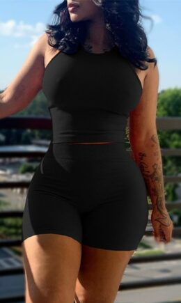 Sexy Casual Solid Vests O Neck Sleeveless Two Pieces
