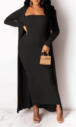 Casual Solid Split Joint Strapless Long Sleeve Two Pieces