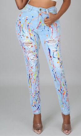 Fashion Casual Print Ripped High Waist Regular Jeans