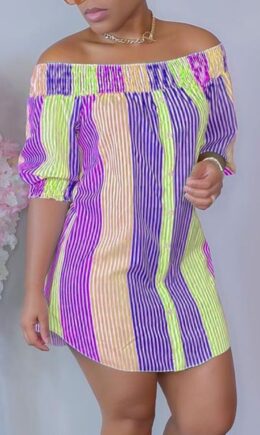 Casual Striped Split Joint Off the Shoulder Straight Dresses