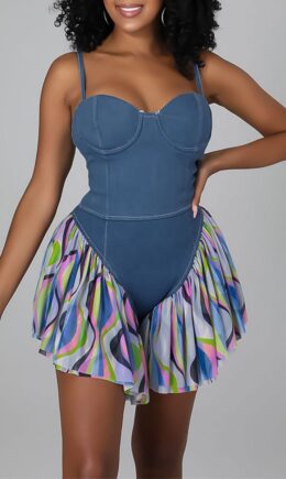 Casual Print Split Joint Asymmetrical Spaghetti Strap Regular Jumpsuits