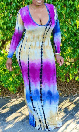 Sexy Patchwork Tie-dye O Neck Pencil Skirt Dresses