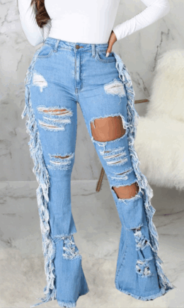 Casual Solid Ripped Mid Waist Boot Cut Denim Jeans