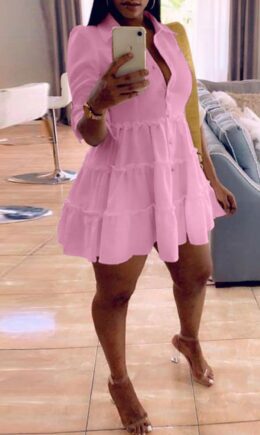 Fashion Casual Solid Turndown Collar Shirt Dress