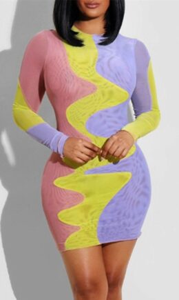 Fashion Casual Print Split Joint O Neck Long Sleeve Dresses