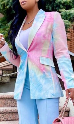Fashion Casual Print Tie Dye Split Joint Turndown Collar Outerwear