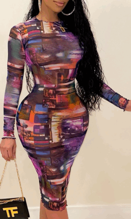 Sexy Print Split Joint Pencil Skirt Dresses