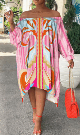 Sexy Print Split Joint Off the Shoulder Irregular Dress Dresses