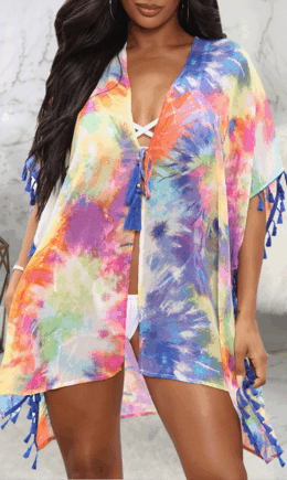Casual Patchwork Tie-dye V Neck Shirt Dress Dresses