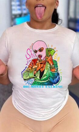 Fashion Casual Print Basic O Neck T-Shirts
