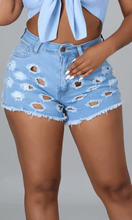 Sexy Solid Ripped Mid Waist Skinny Denim Shorts
