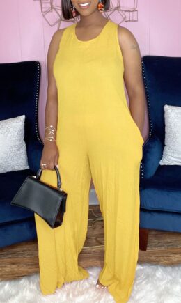 Casual Solid Hollowed Out Split Joint Frenulum U Neck Straight Jumpsuits
