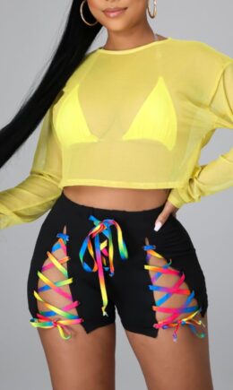 Sexy Solid Hollowed Out Split Joint Frenulum See-through O Neck Long Sleeve Three Pieces