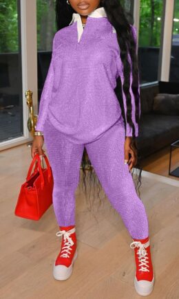Fashion Casual Patchwork Basic Turndown Collar Long Sleeve Two Pieces