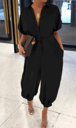 Casual Solid Split Joint Turndown Collar Harlan Jumpsuits