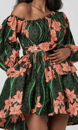 Sexy Print Split Joint One Shoulder Cake Skirt Dresses