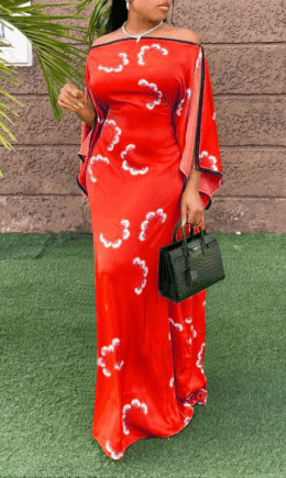 Casual Print Split Joint Strapless Straight Dresses