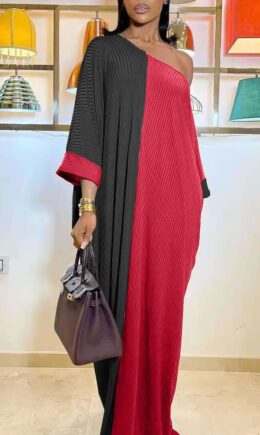 Fashion Casual Patchwork Basic Oblique Collar Long Sleeve Dresses