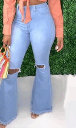 Casual Solid Ripped Mid Waist Boot Cut Denim Jeans