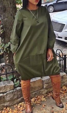 Street Solid Split Joint O Neck Dresses