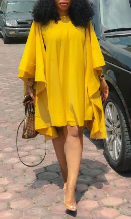 Street Fashion adult Cap Sleeve Long Sleeves O neck pleated Knee-Length Draped Solid Long