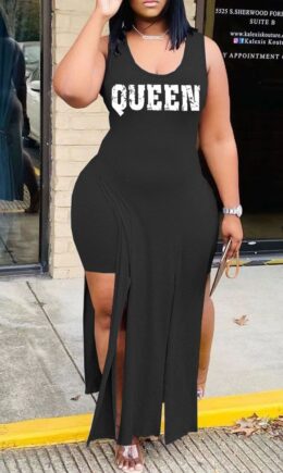 Casual Letter Print Split Joint Slit U Neck Two Pieces