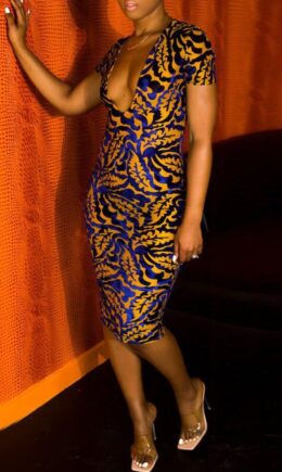 Fashion Casual Print Basic V Neck Short Sleeve Dress