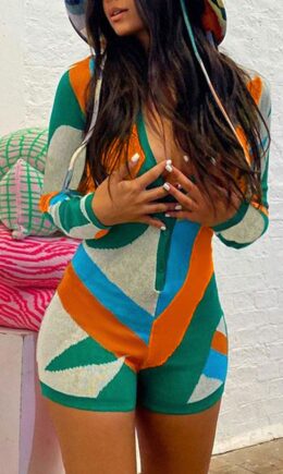 Casual Print Split Joint Buttons V Neck Skinny Jumpsuits