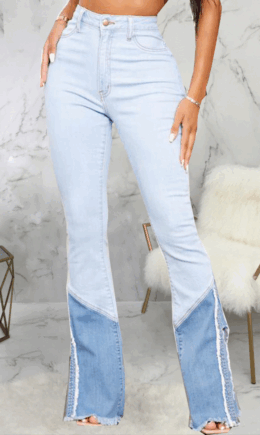 Casual Solid Split Joint Mid Waist Boot Cut Denim Jeans