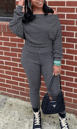 Casual Plaid Split Joint Off the Shoulder Long Sleeve Two Pieces