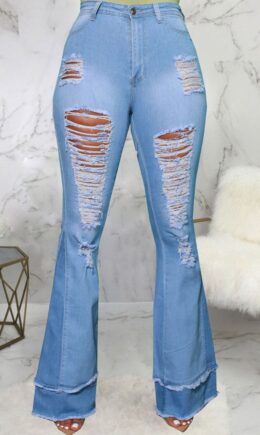 Street Ripped Split Joint High Waist Denim Jeans