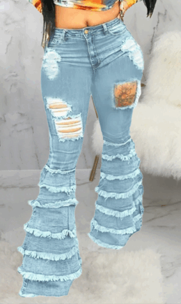 Casual Solid Tassel Mid Waist Boot Cut Denim Jeans