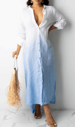 Casual Gradual Change Split Joint Turndown Collar Shirt Dress Dresses