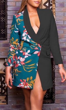 Fashion Casual Print Split Joint Turndown Collar Outerwear