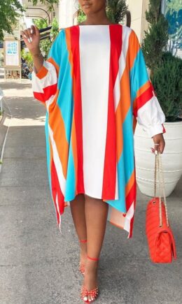 Fashion Casual Print Split Joint O Neck Long Sleeve Dresses