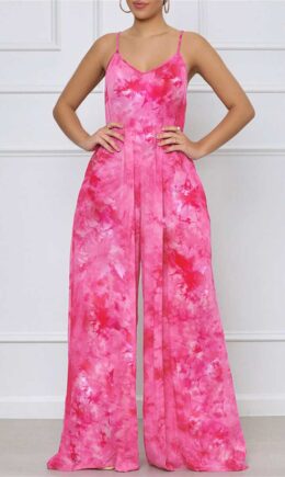 Sexy Casual Print Backless Spaghetti Strap Regular Jumpsuits