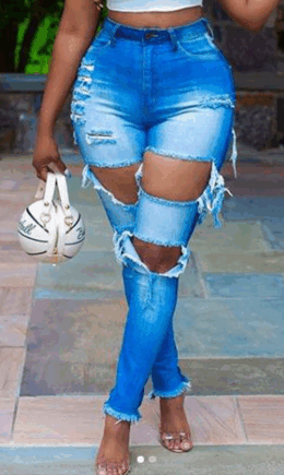 Sexy Solid Ripped Mid Waist Skinny Denim Jeans
