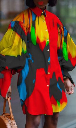 Casual Print Tie-dye Turndown Collar Asymmetrical Dresses
