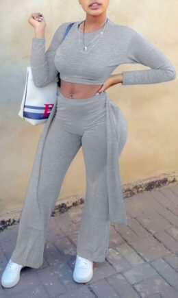 Casual Solid Bandage Split Joint O Neck Long Sleeve Two Pieces