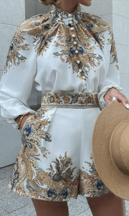 Casual Print Split Joint Half A Turtleneck Long Sleeve Two Pieces