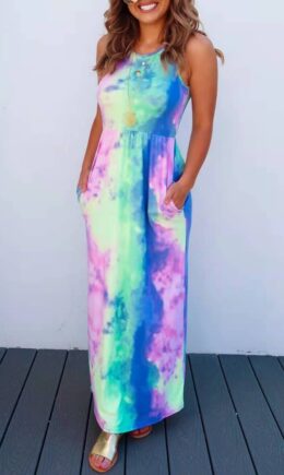 Sexy Casual Tie Dye Printing O Neck Vest Dress