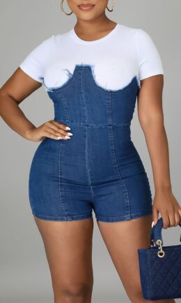 The cowboy blue Casual Solid Split Joint O Neck Straight Jumpsuits