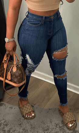 Sexy Solid Ripped Mid Waist Skinny Denim Jeans